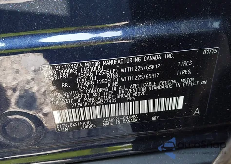 2025 Toyota Rav4 Xle z USA, uszkodzony, nr VIN 2T3W1RFV2SW377409